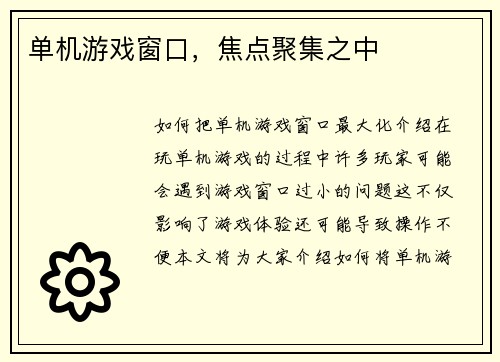 单机游戏窗口，焦点聚集之中